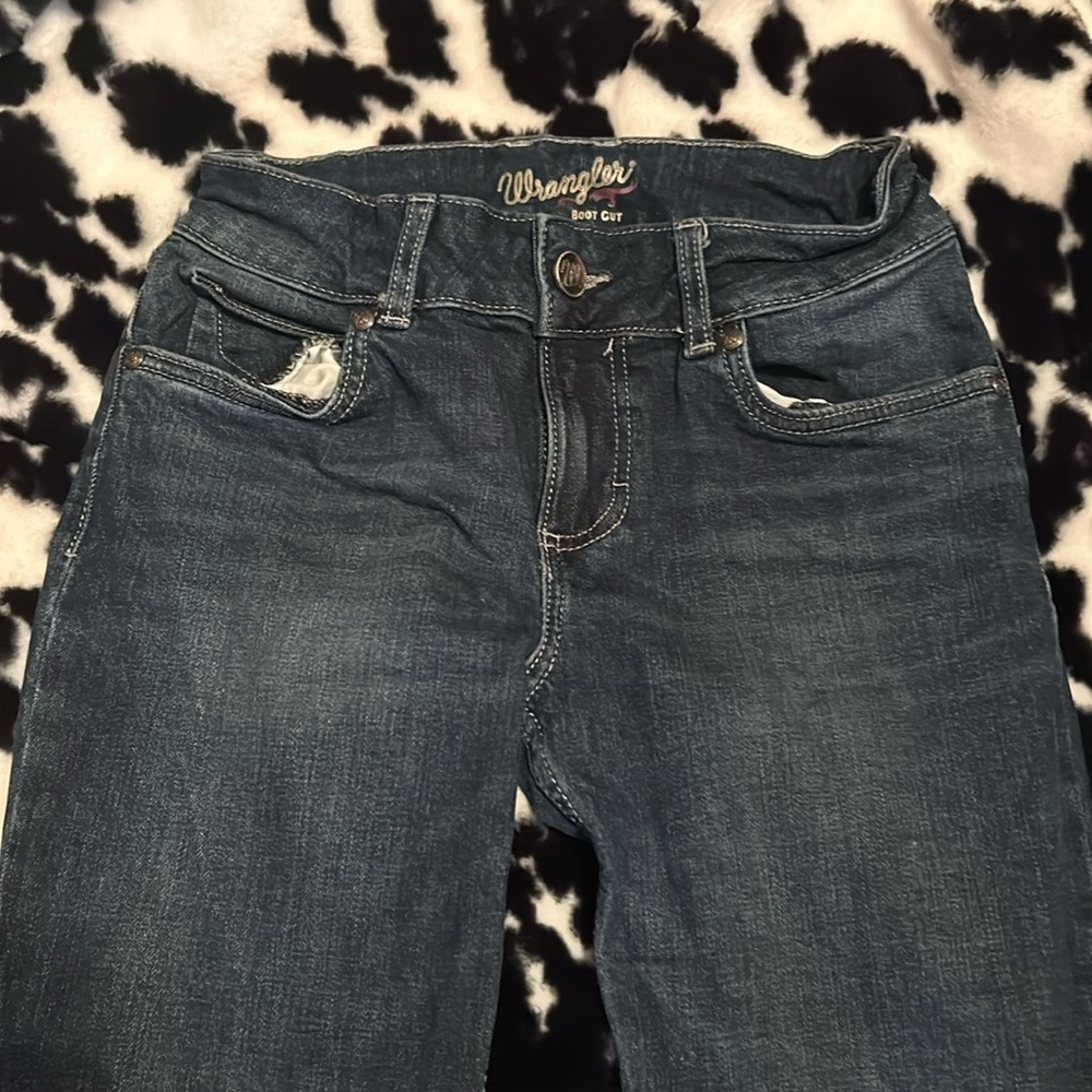Dark wash wrangler boot cut jeans